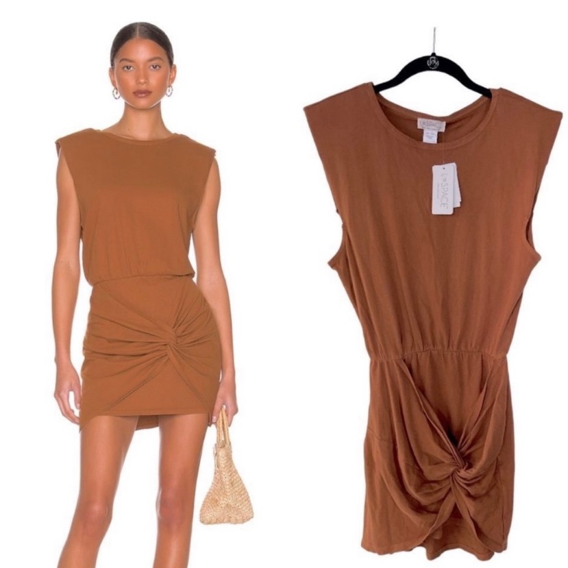 Anthropologie Brown Asymmetrical Ruched Mini Dress
